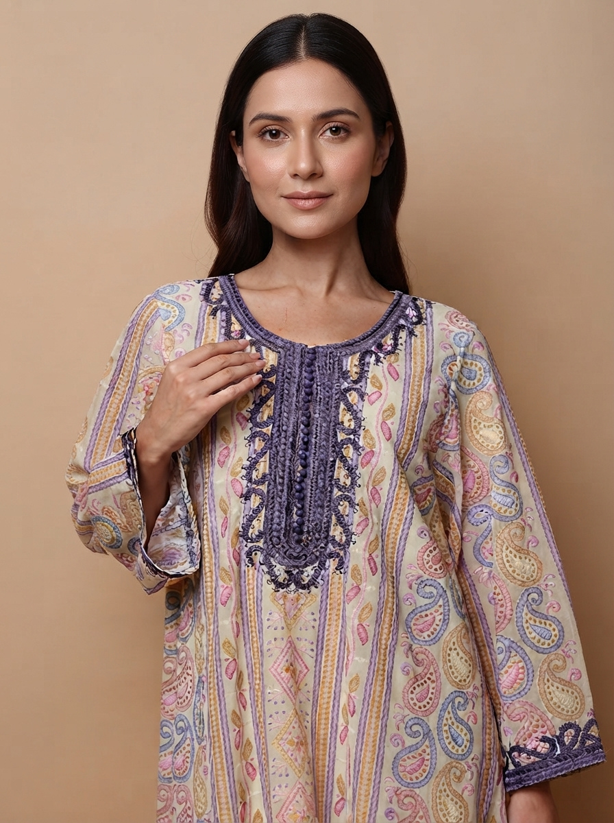 Paisley & Geometric Wide Sleeves Women's Evening Jalabiya