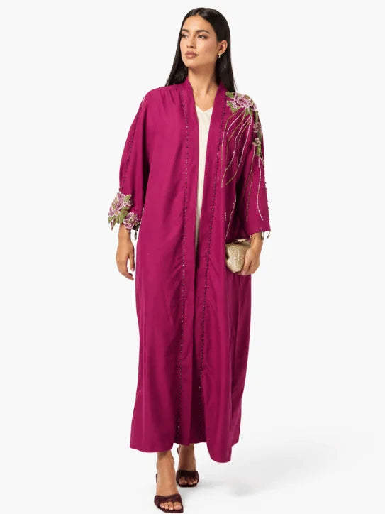 Embroidered Magenta Kaftan Abaya