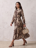 Splash Smart Paisley Print Midi Dress with Elasticated Waist
