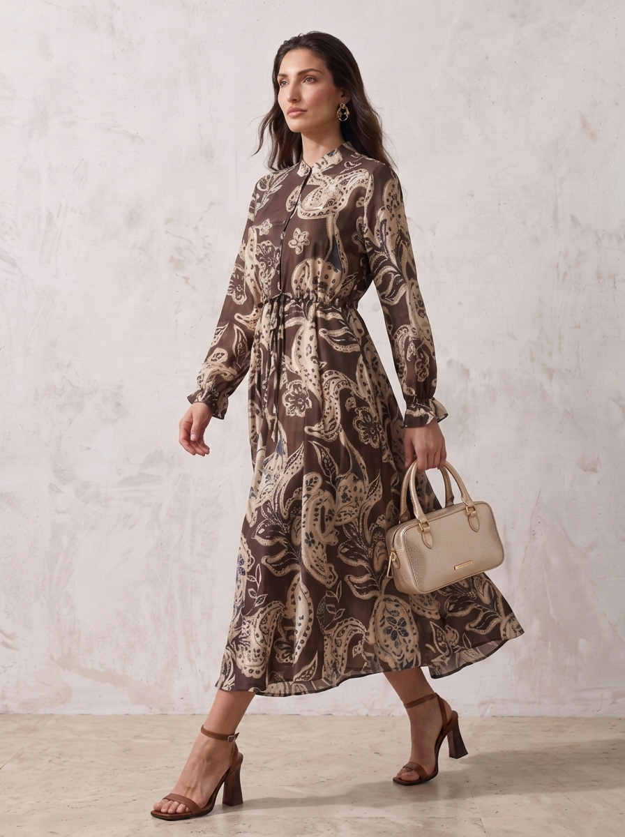 Splash Smart Paisley Print Midi Dress with Elasticated Waist