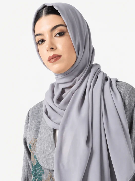 Grey Floral Embroidered Abaya
