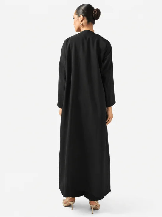 Luxury Black Abaya with Gold Embroidery & Fine Piping