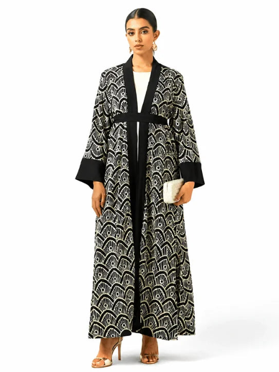Black & Ivory Art Deco Kimono Collection – Elegant Luxury Fashion