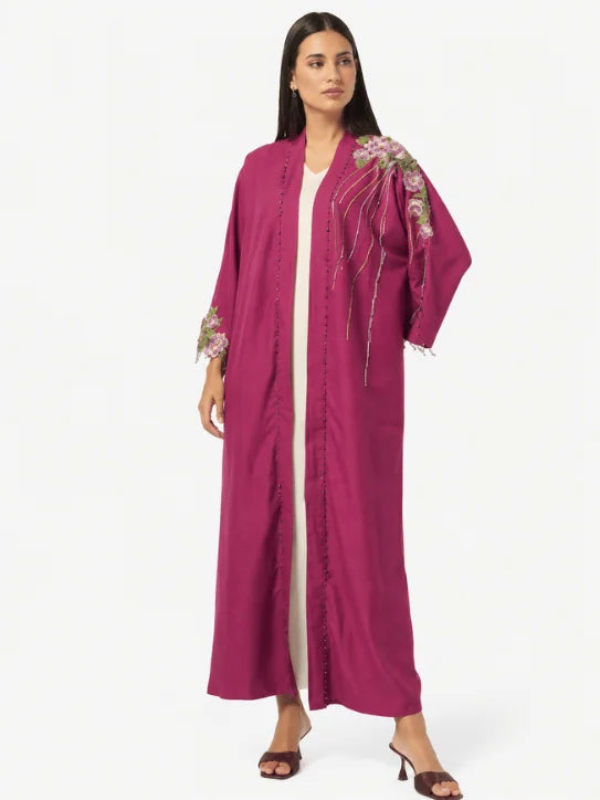 Embroidered Magenta Kaftan Abaya
