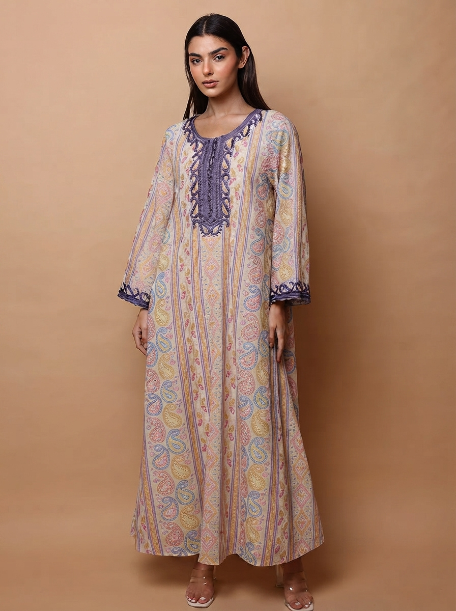 Paisley & Geometric Wide Sleeves Women's Evening Jalabiya