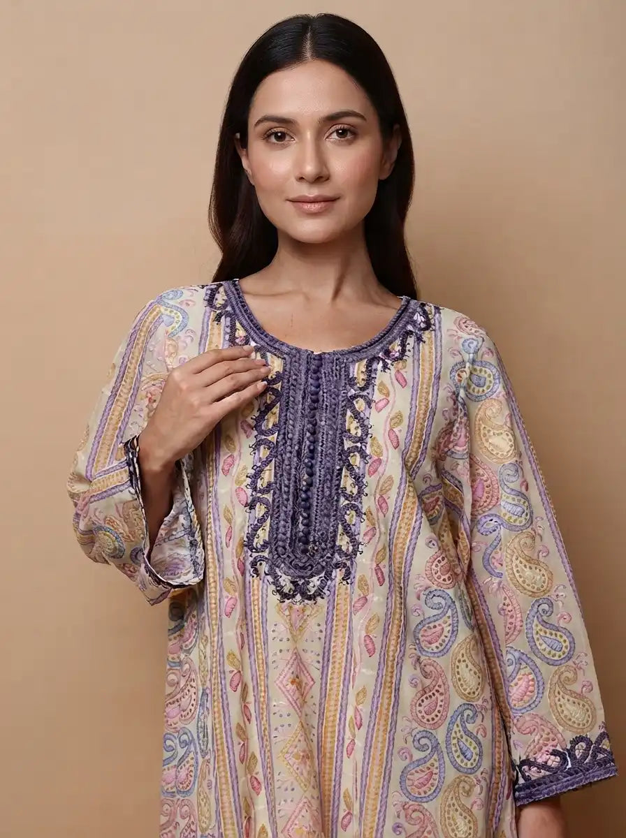 Paisley & Geometric Wide Sleeves Women's Evening Jalabiya