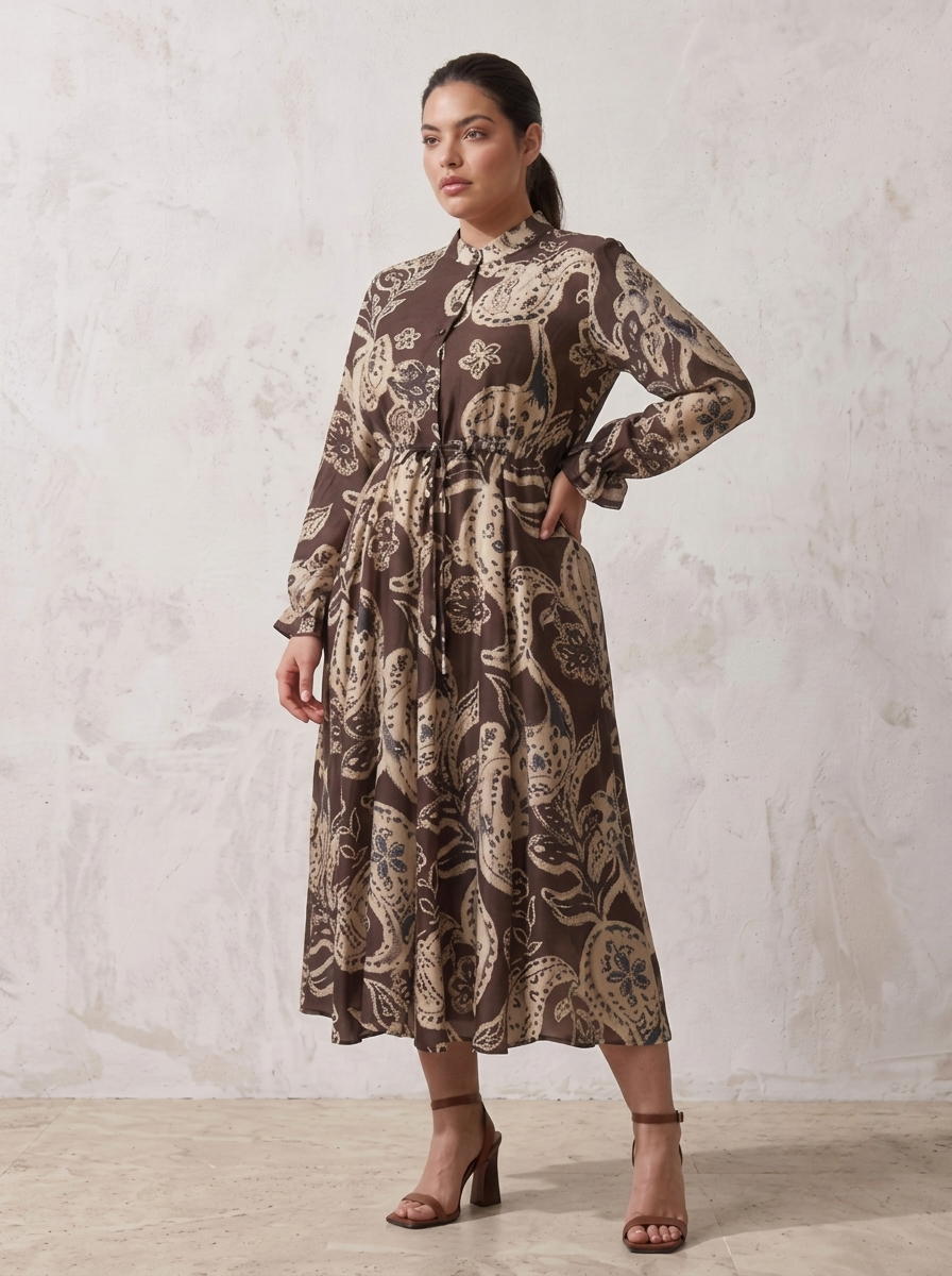 Splash Smart Paisley Print Midi Dress with Elasticated Waist