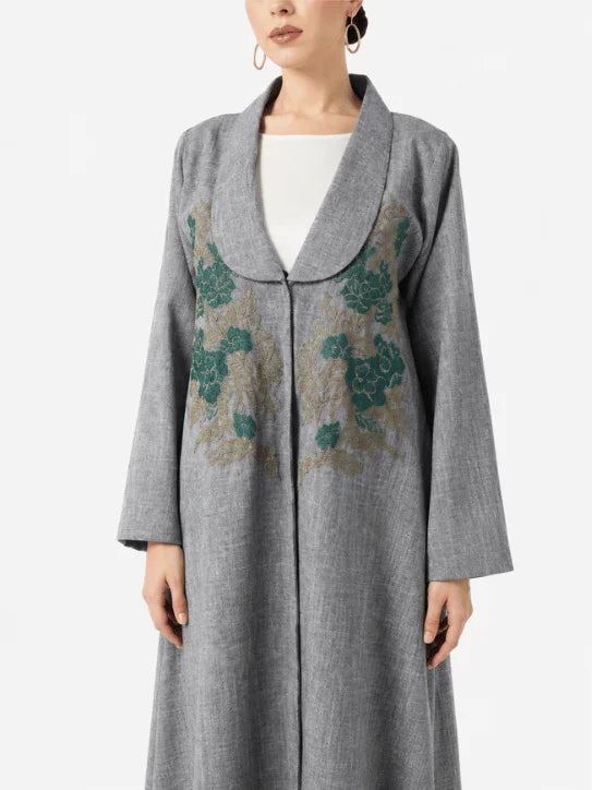 Grey Floral Embroidered Abaya