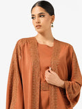 Elegant Rust Embroidered Long Robe & Wide-Leg Formal Ensemble Abaya