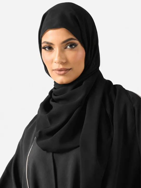 Luxury Black Abaya with Gold Embroidery & Fine Piping