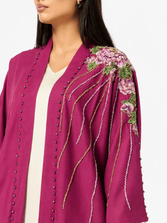 Embroidered Magenta Kaftan Abaya