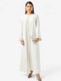 Elegant Ivory Abaya with Pearl Embroidery & Embellished Cuffs