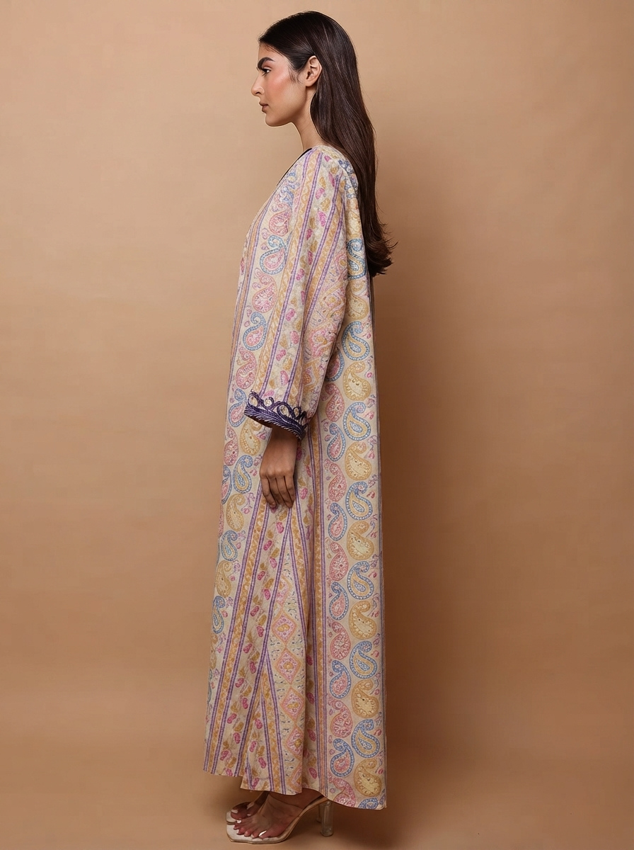 Paisley & Geometric Wide Sleeves Women's Evening Jalabiya