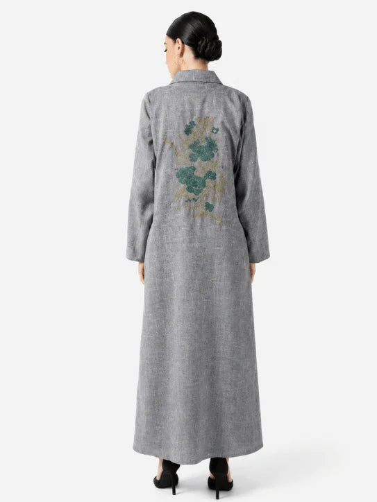 Grey Floral Embroidered Abaya