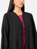 Elegant Black Open Abaya with Magenta Inner Dress