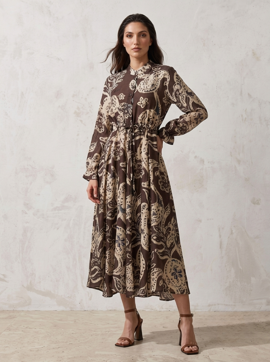 Splash Smart Paisley Print Midi Dress with Elasticated Waist