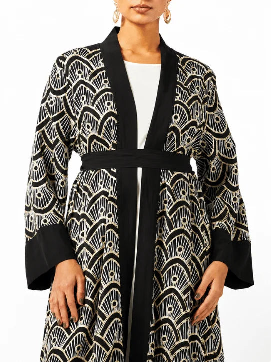 Black & Ivory Art Deco Kimono Collection – Elegant Luxury Fashion