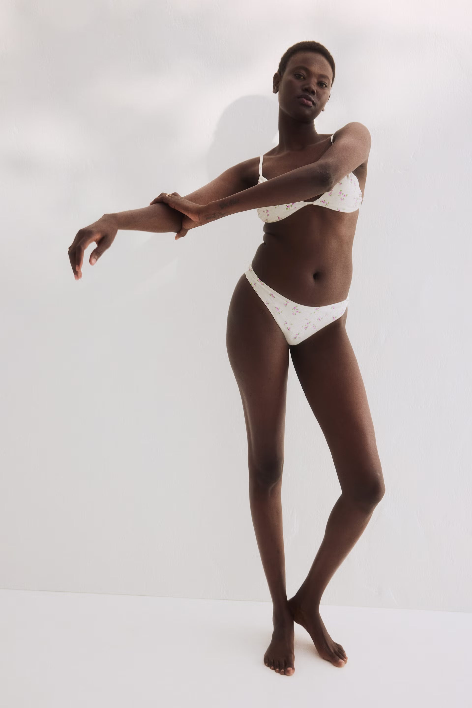 White Floral Triangle Bikini Set