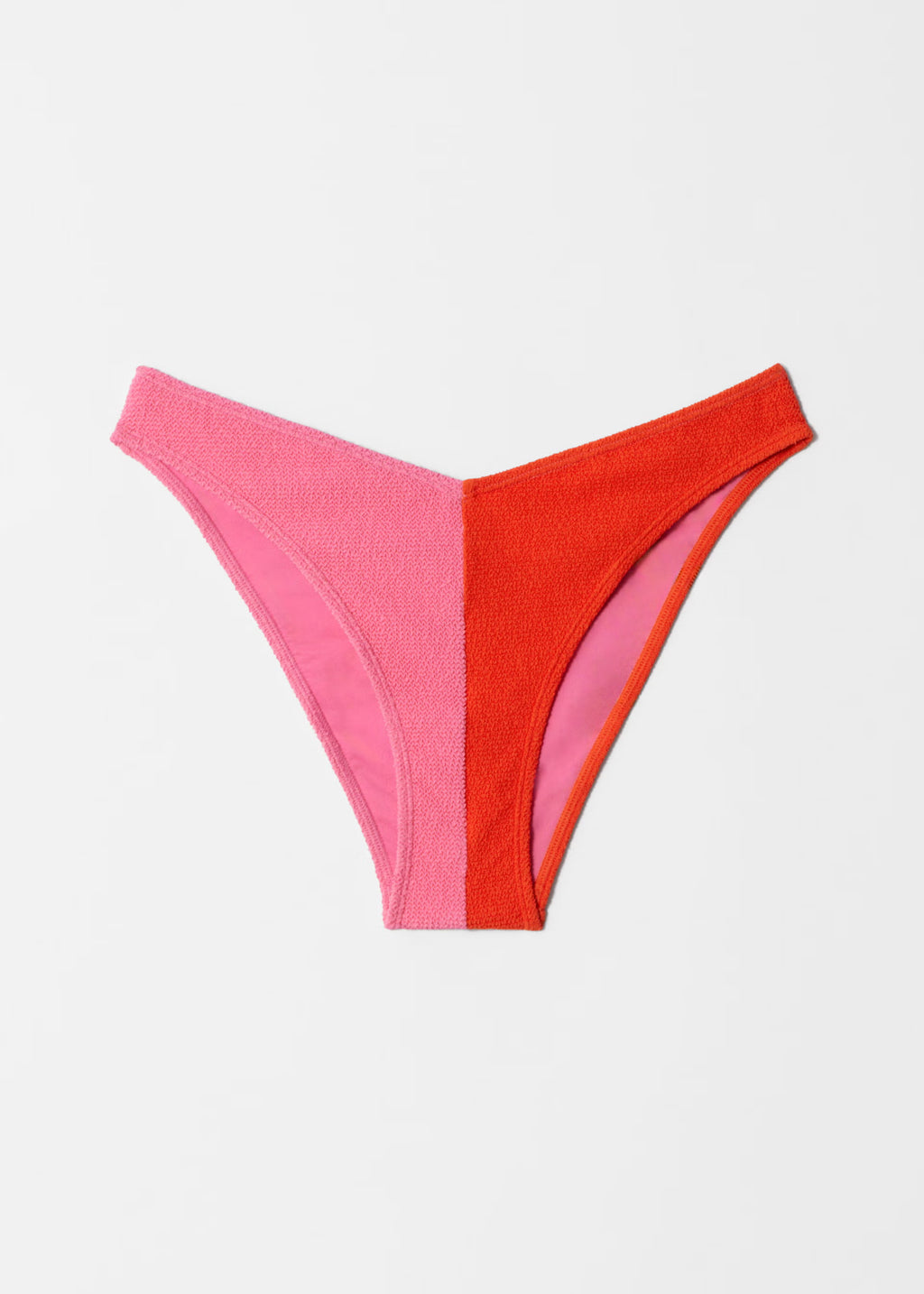 Two-Tone Pink & Orange Textured Bikini Bottoms
