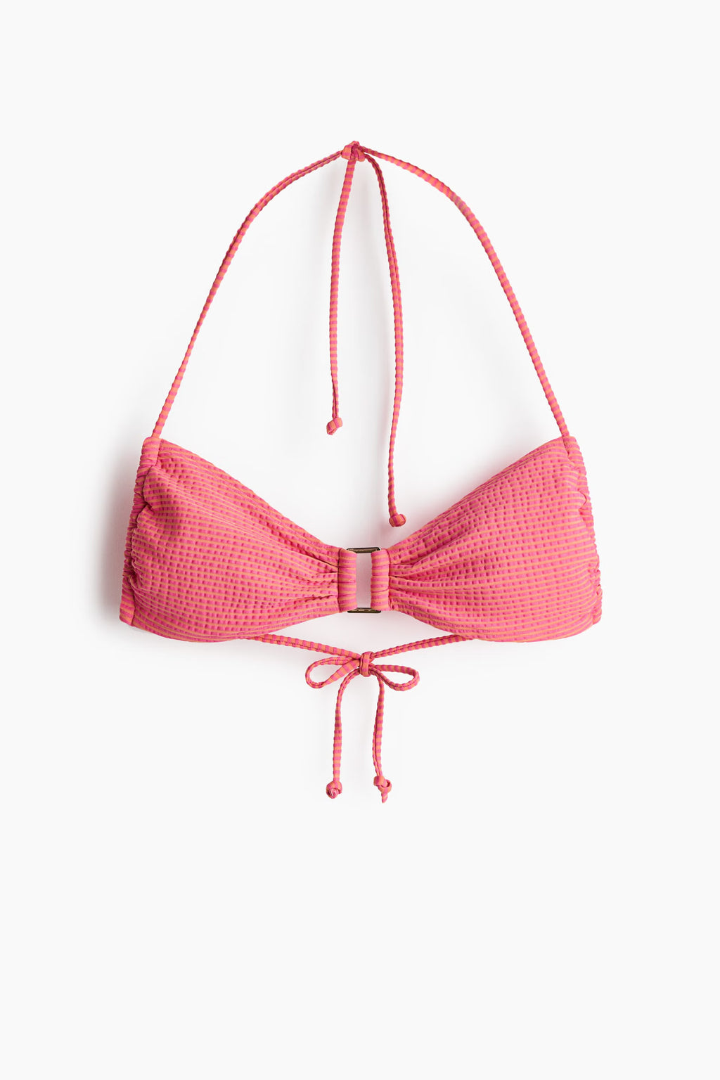 Coral Pink Textured Ring-Detail Bikini Set