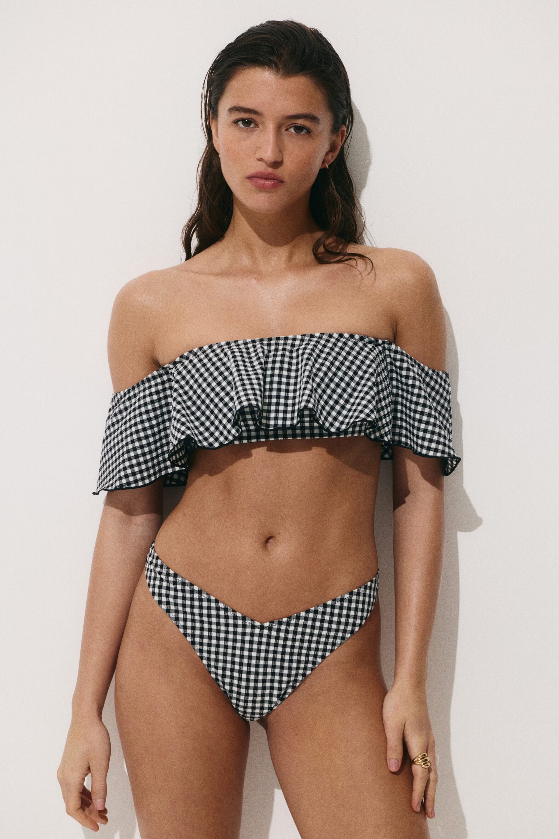 Black & White Gingham Halter Bikini Set