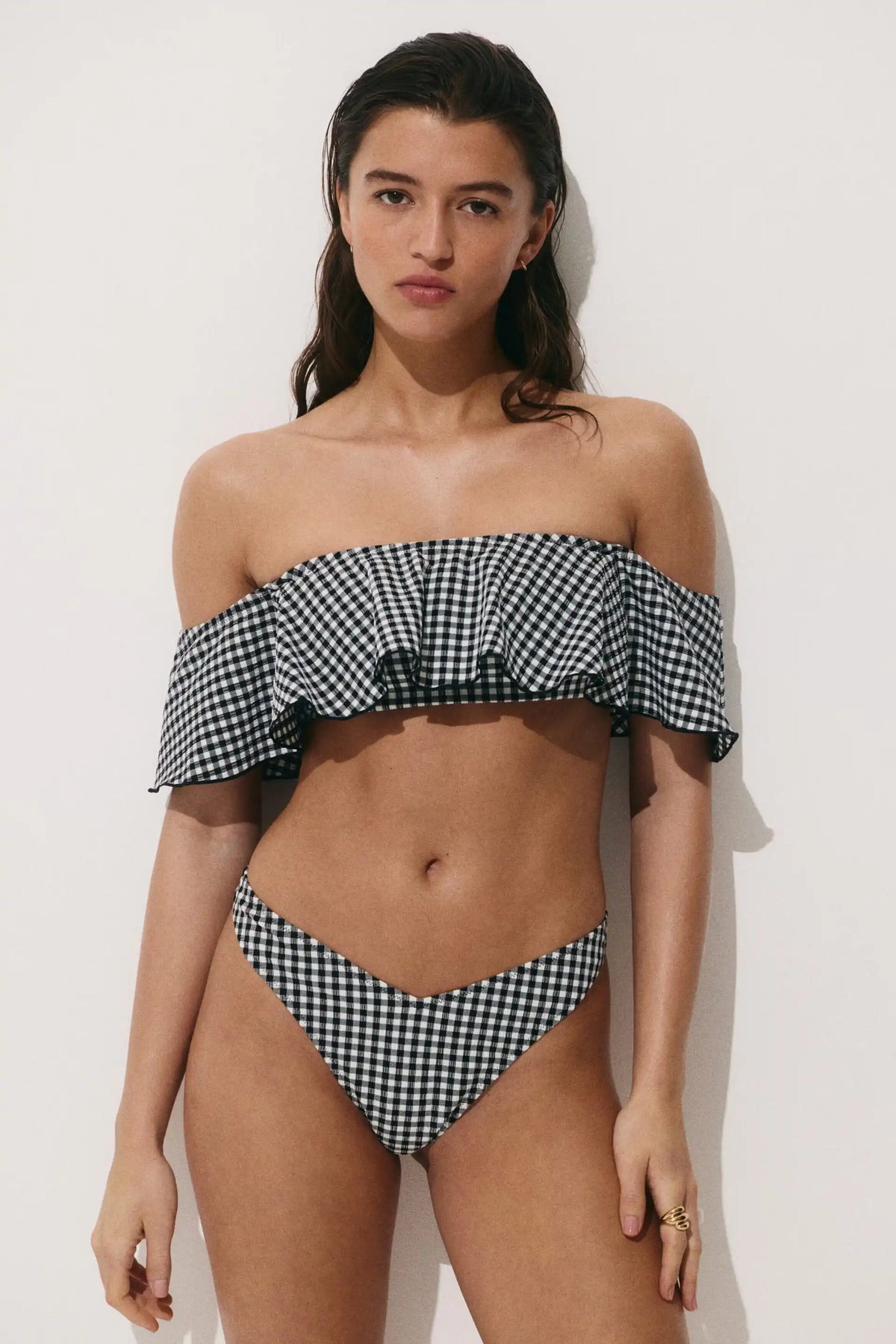 Black & White Gingham Halter Bikini Set