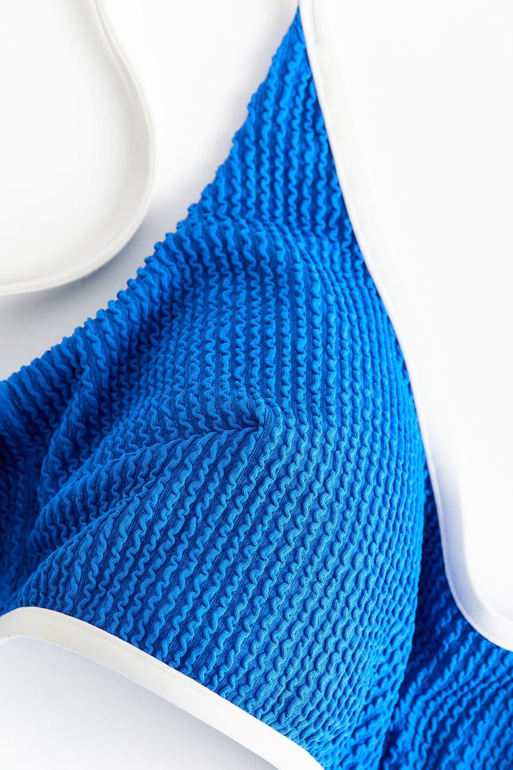 Royal Blue & White Contrast Crinkle Bikini Set
