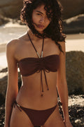 Dark Brown Halter Bandeau Bikini Set