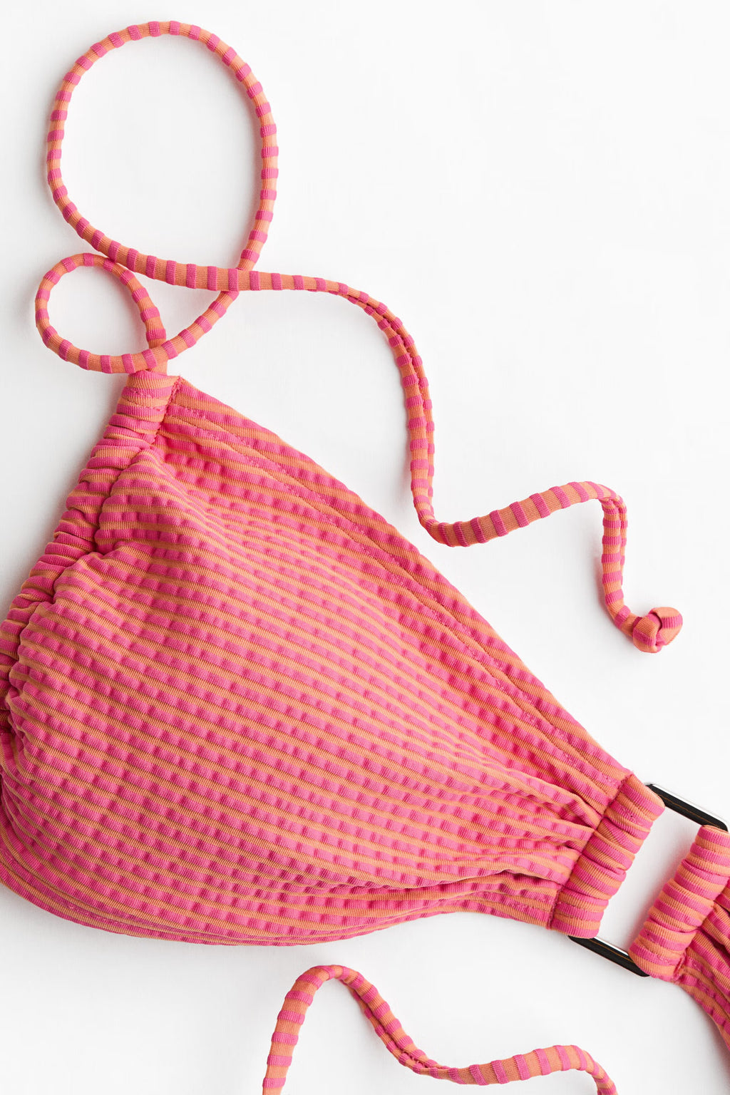 Coral Pink Textured Ring-Detail Bikini Set