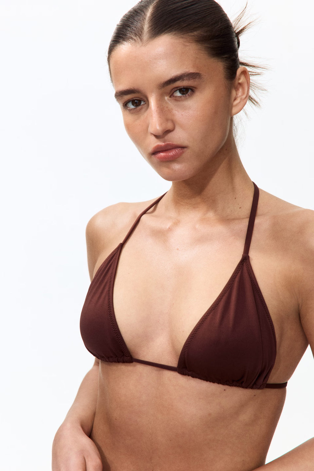 Chocolate Brown Halter Triangle Bikini Set