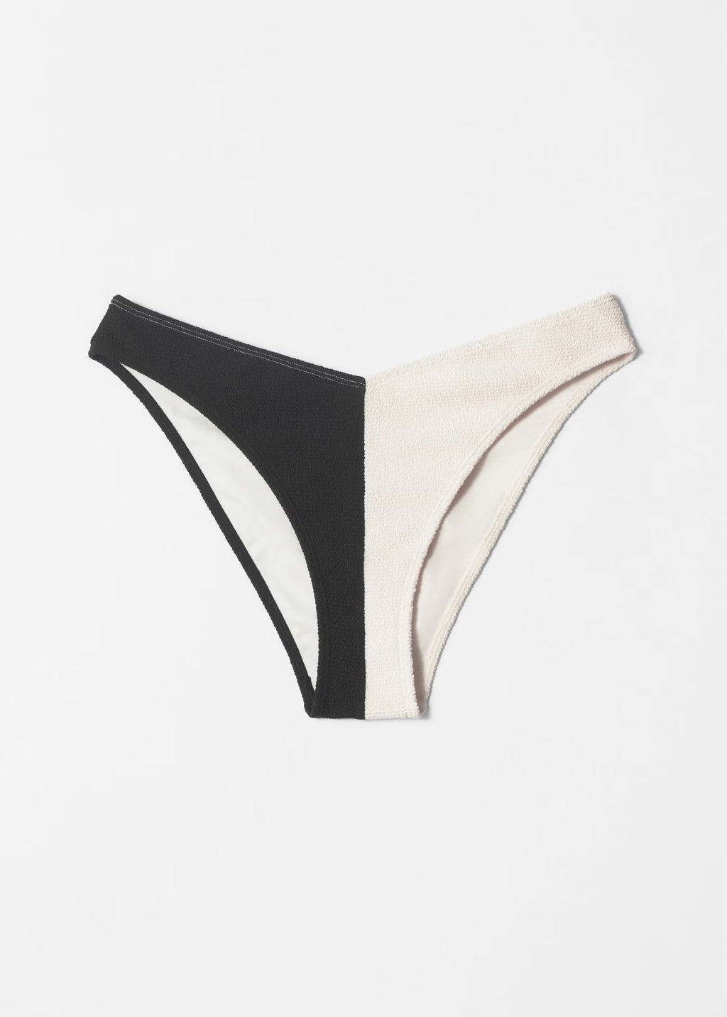 Two-Tone Black & Cream Textured Bikini Bottoms