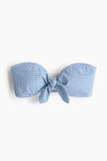 Blue Gingham Tie-Front Bandeau Bikini Set