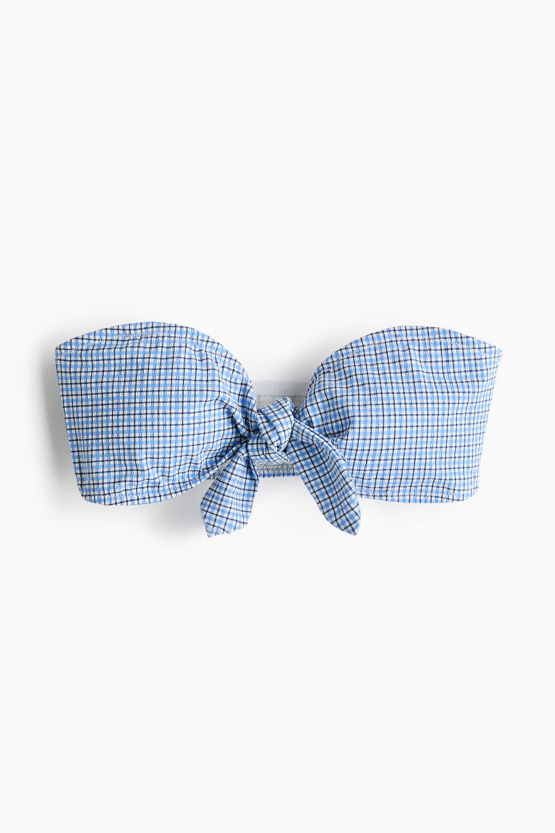 Blue Gingham Tie-Front Bandeau Bikini Set