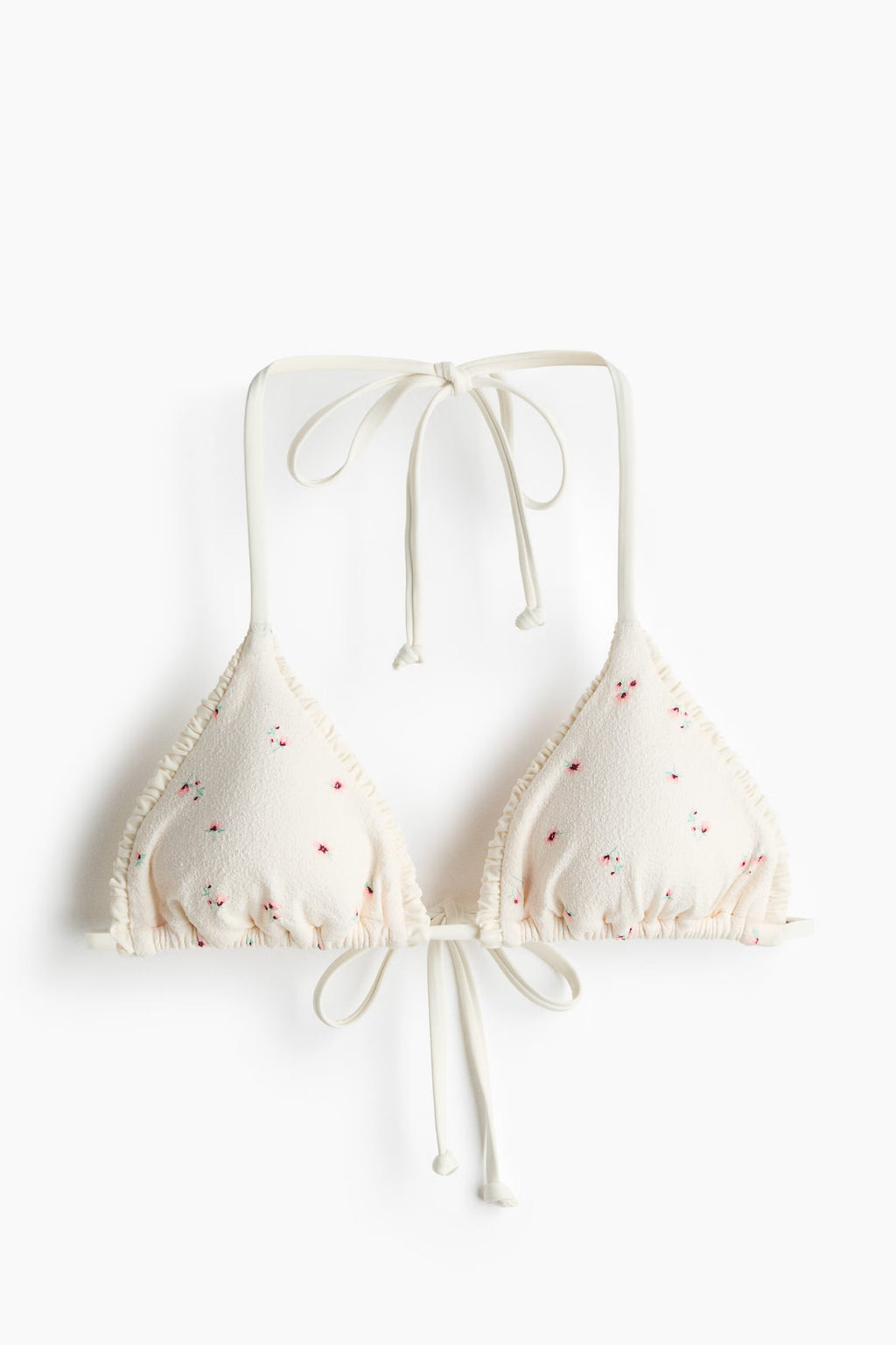 Cream Floral Halter Triangle Bikini Set