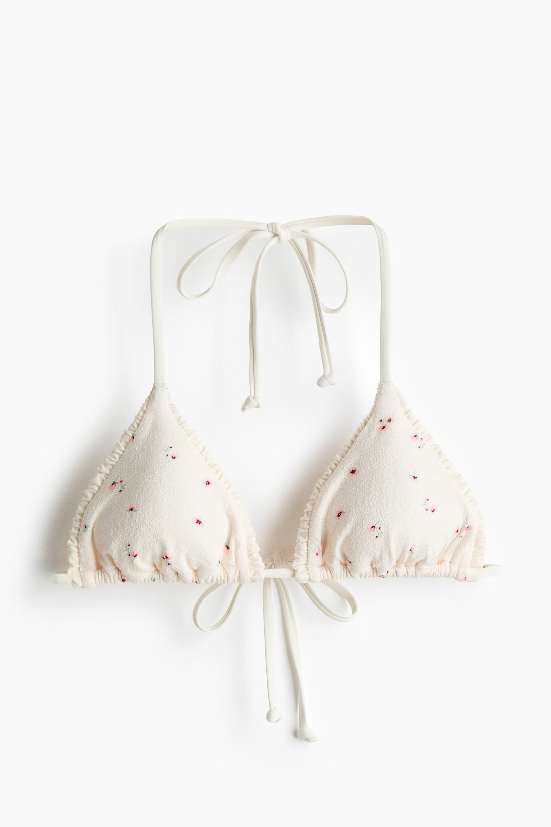 Cream Floral Halter Triangle Bikini Set