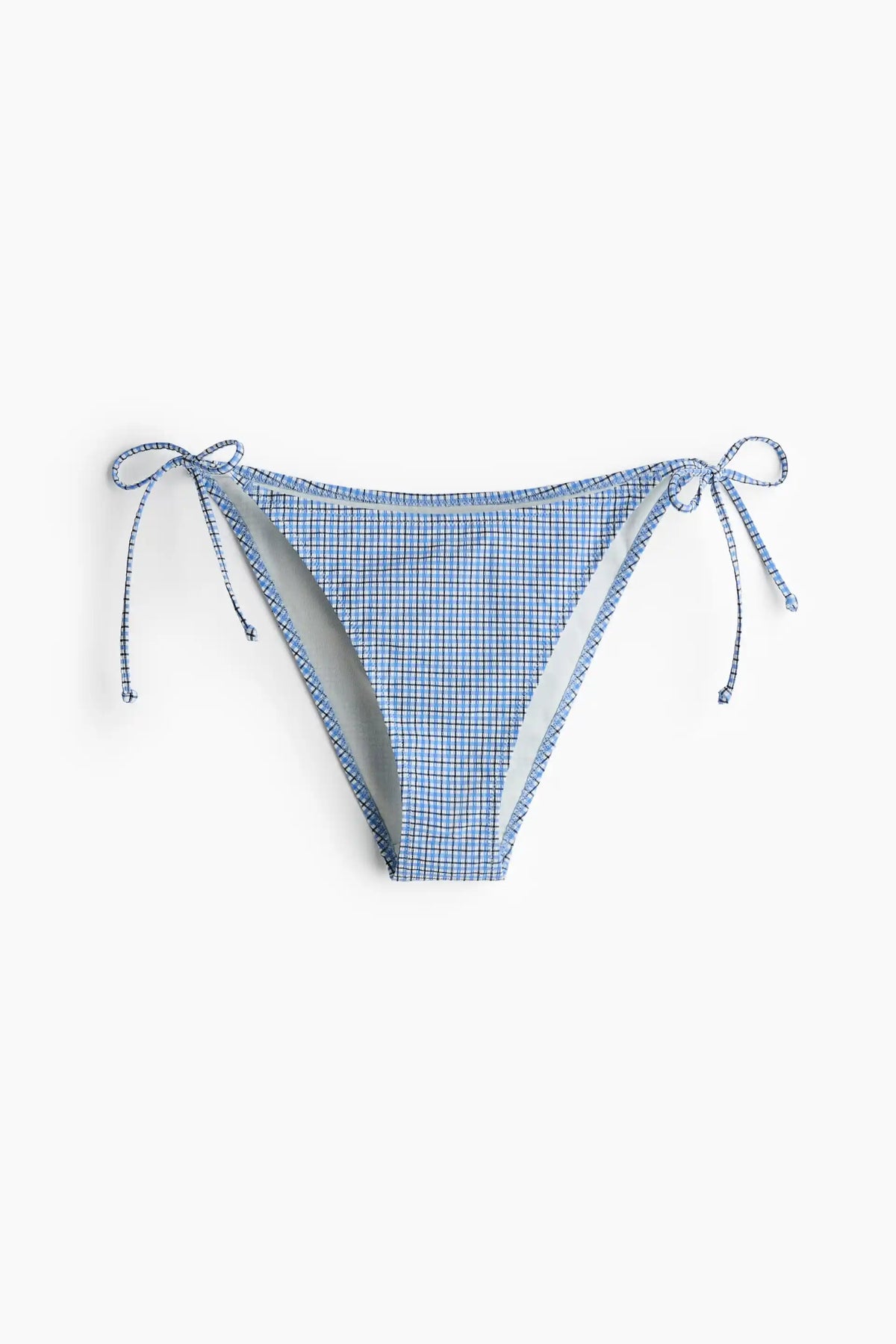 Blue Gingham Tie-Front Bandeau Bikini Set