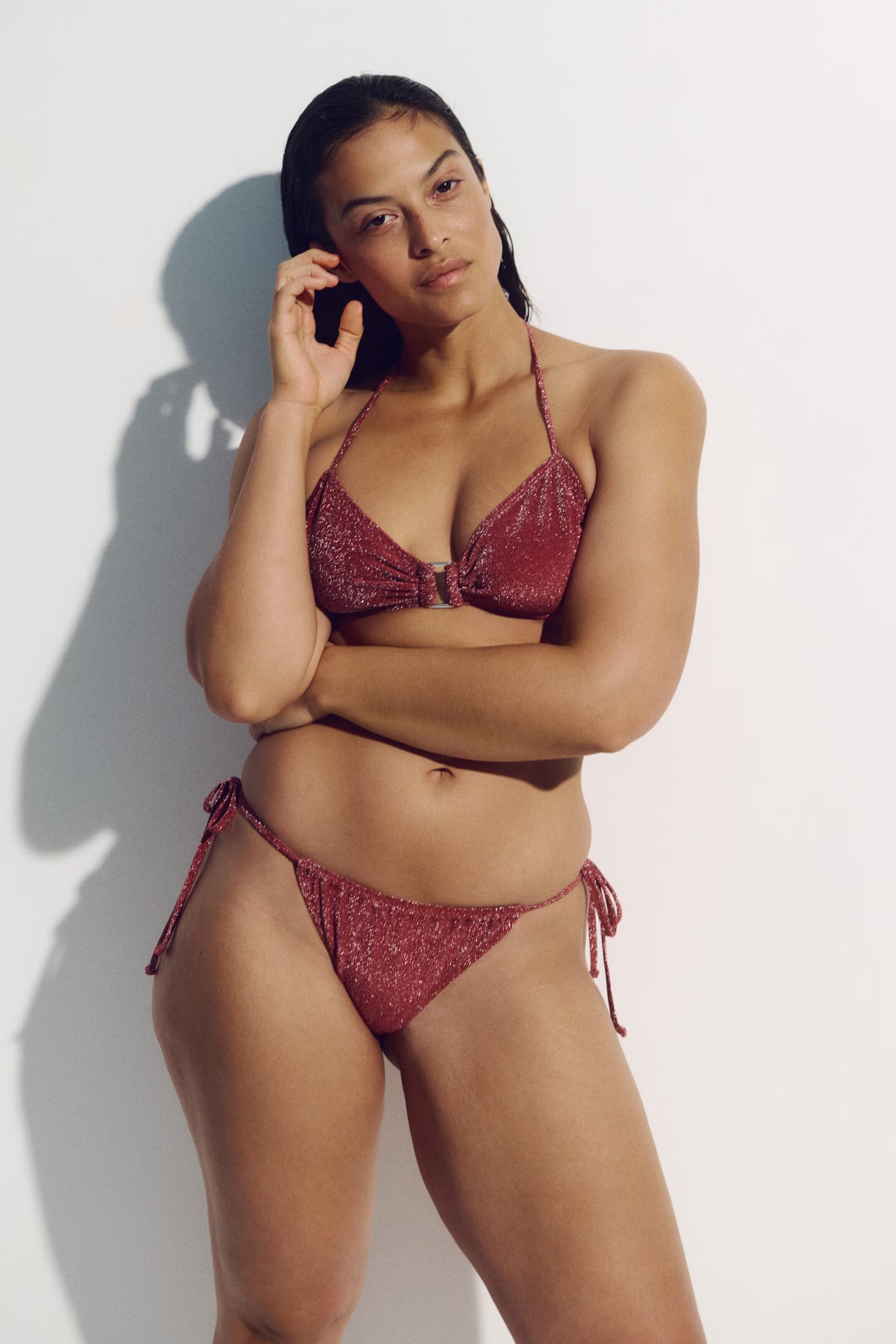 Shimmer Rose Ring-Detail Bikini Set