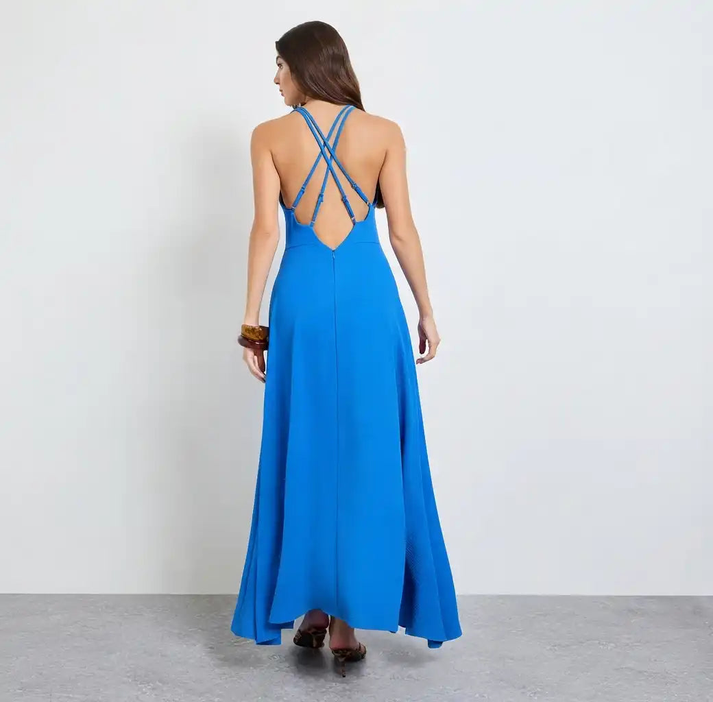 Blue Strappy A-Line Maxi Dress