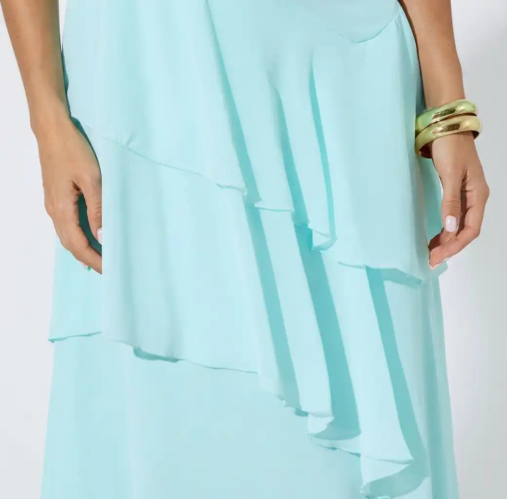 Aqua Sleeveless Ruched A-Line Maxi Dress