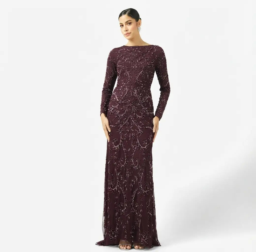 Boat Neck Sequin Maxi Dress