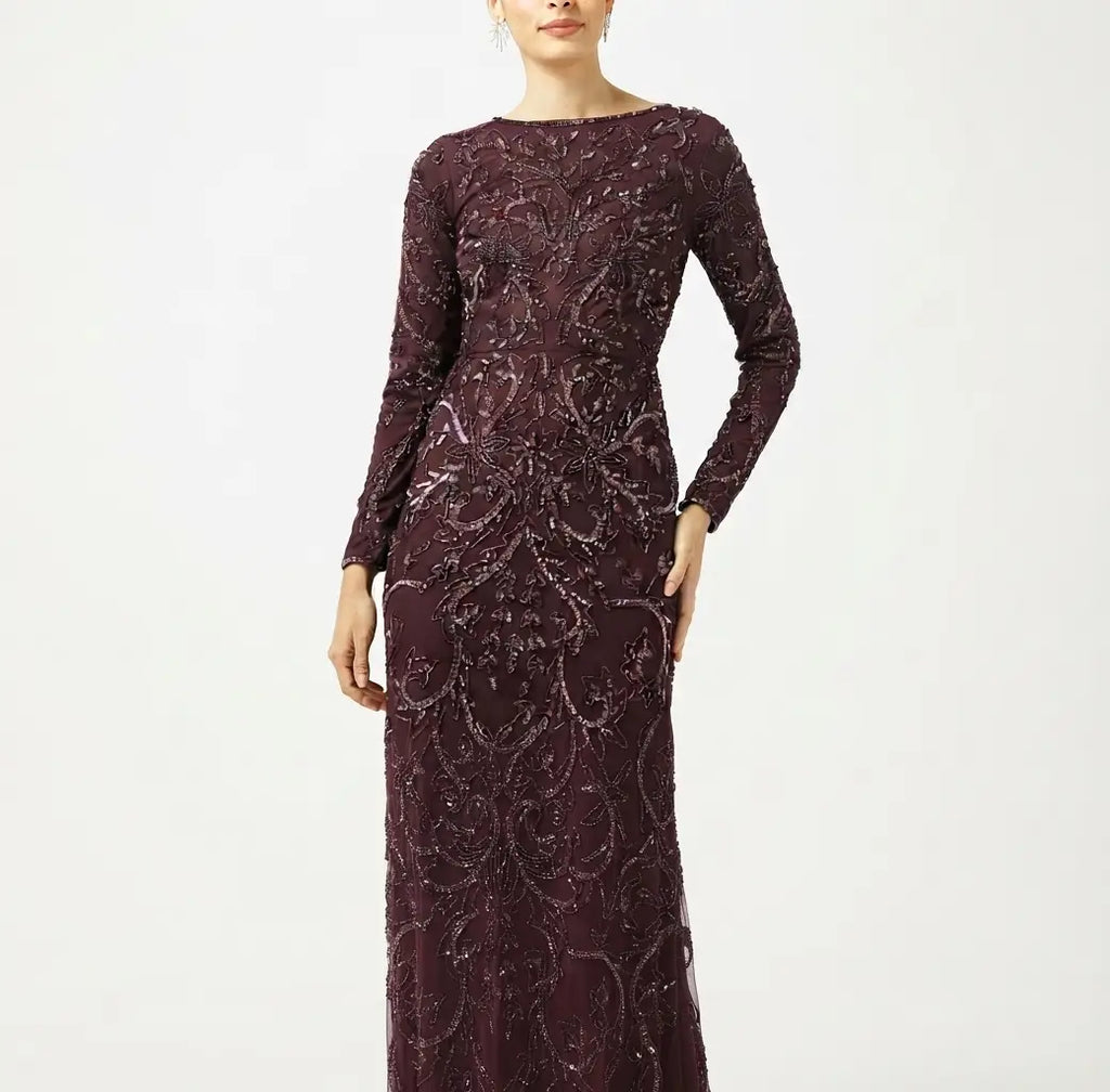 Boat Neck Sequin Maxi Dress
