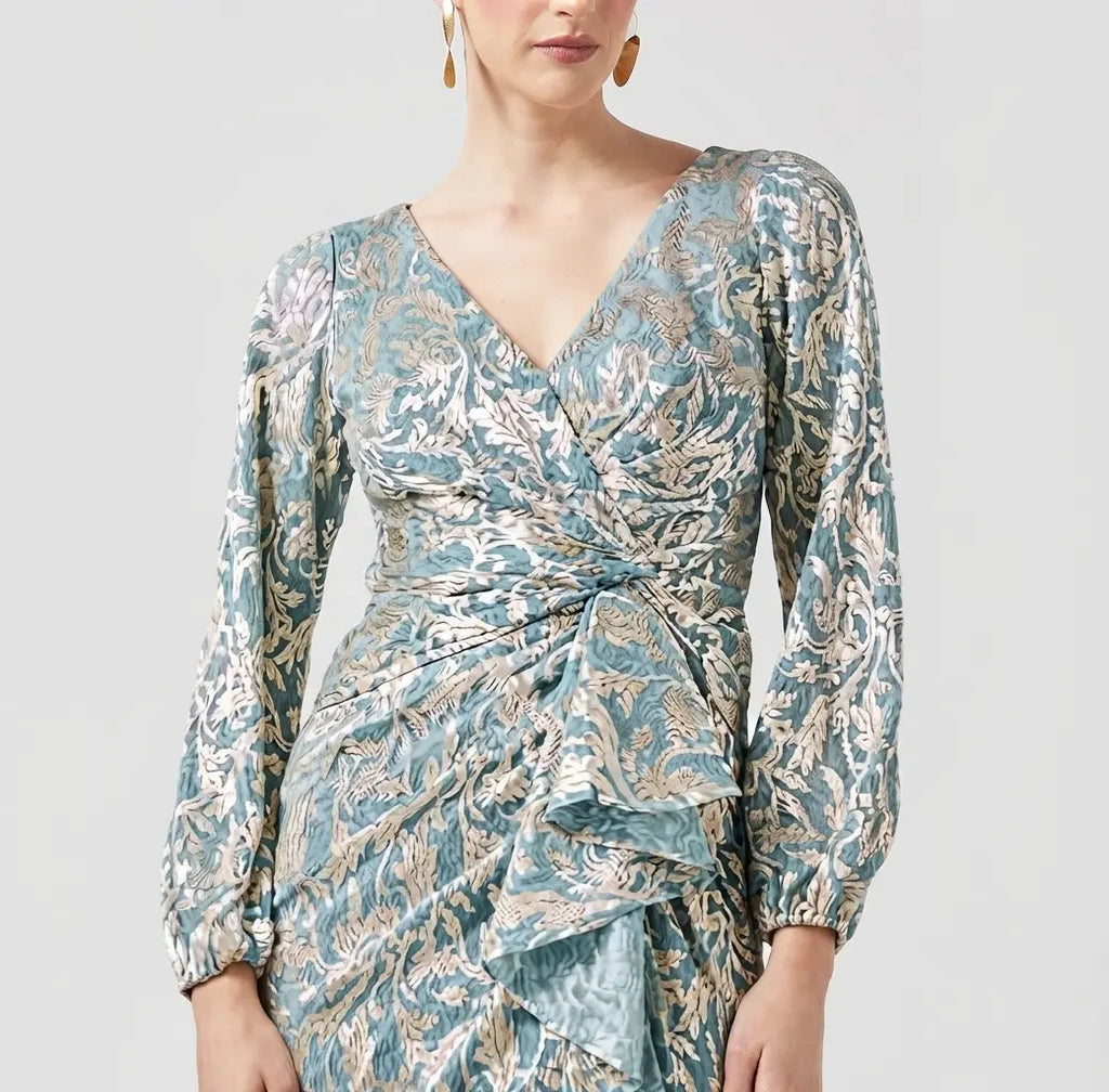 Metallic Crinkle Gown Dress