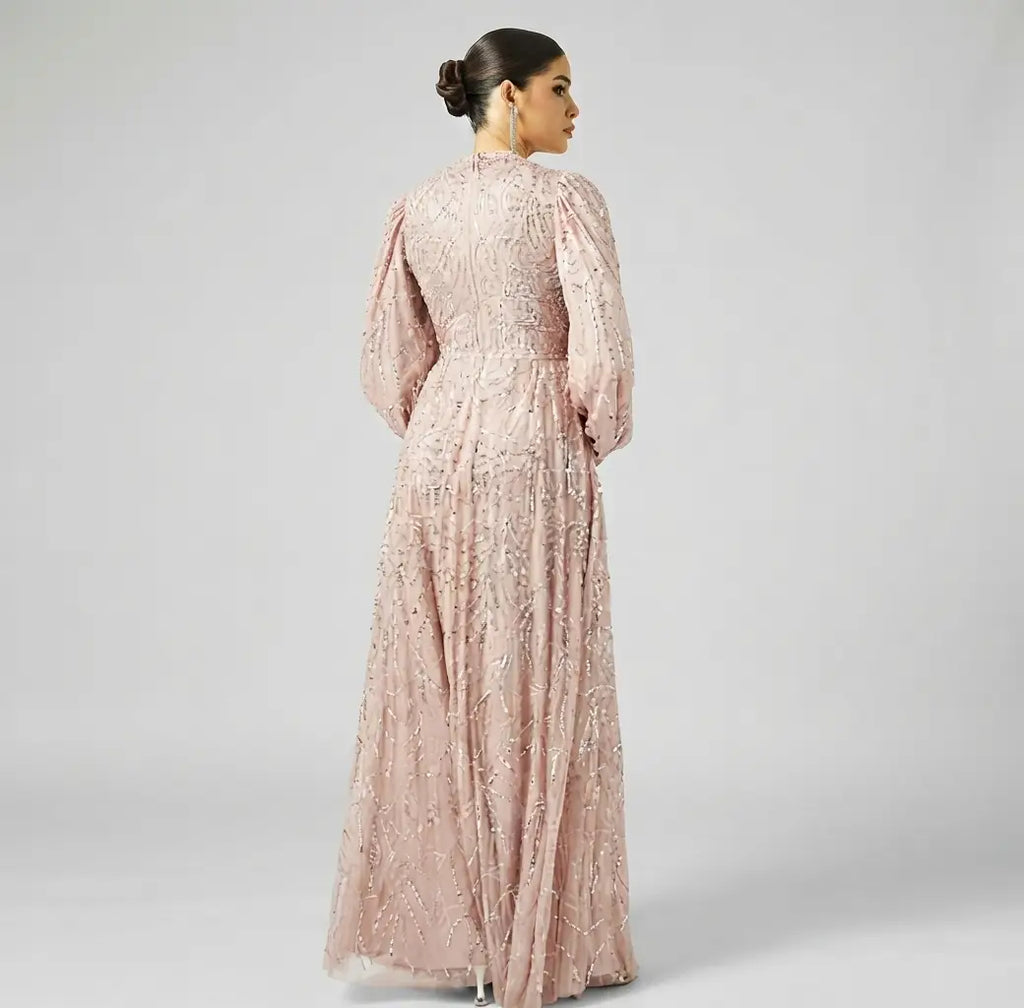 Embellished Balloon Sleeve Maxi Dress