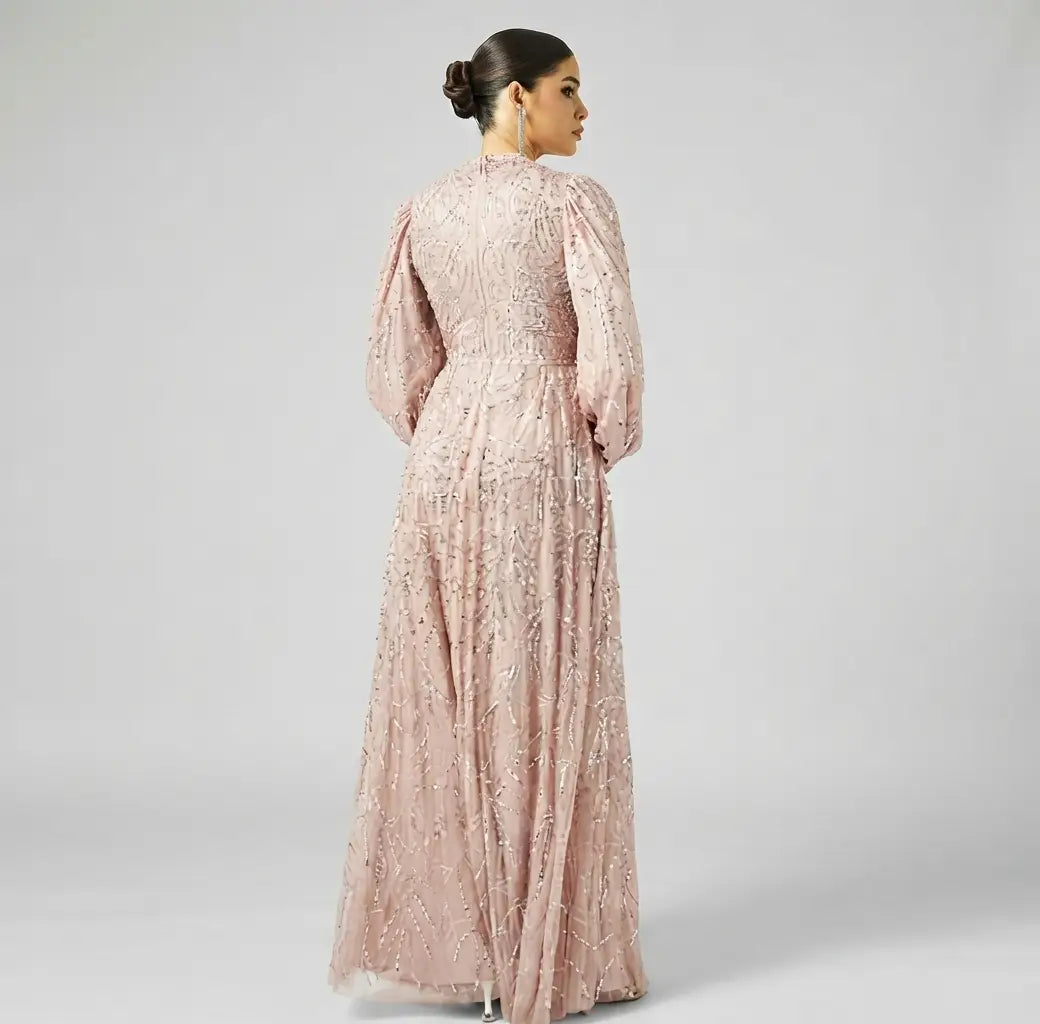 Embellished Balloon Sleeve Maxi Dress