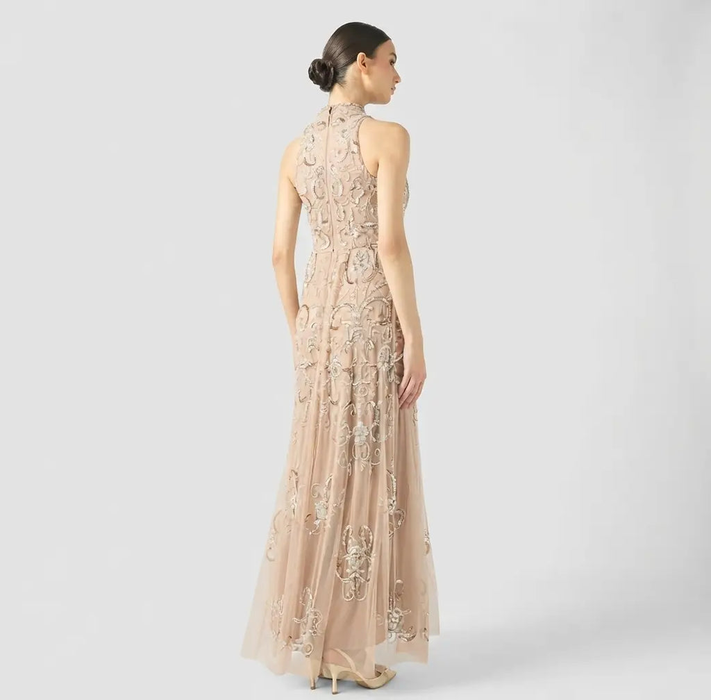 Rayna Embellished Halter Neck Sequin Maxi Dress