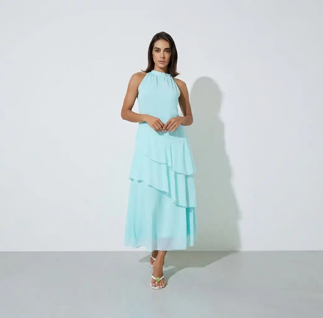 Aqua Sleeveless Ruched A-Line Maxi Dress