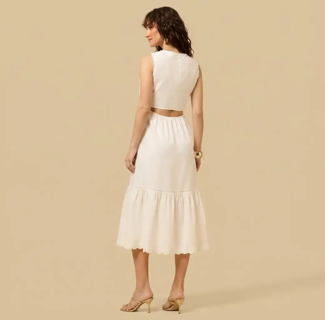 Embroidered Sleeveless Midi Dress