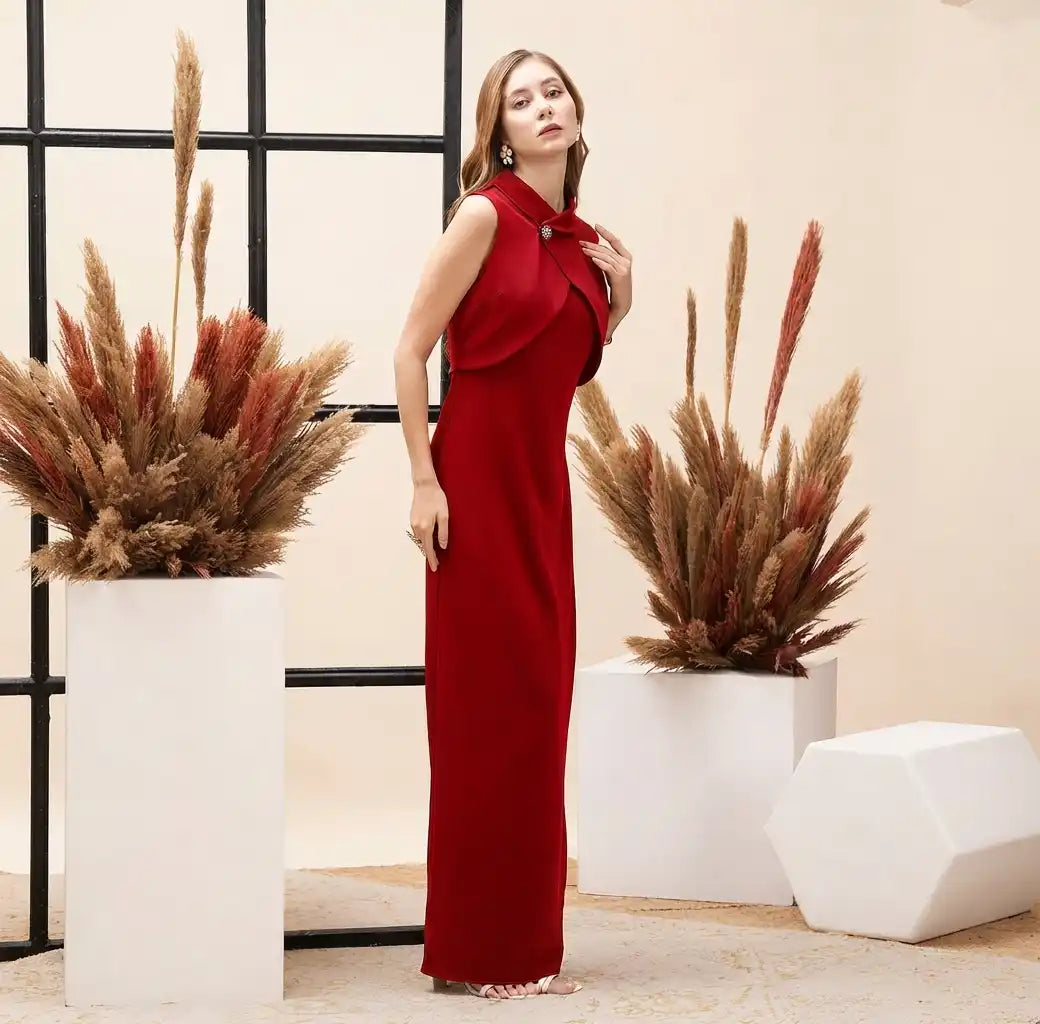 Collared Overlap Detail Maxi Dress with Back Slit