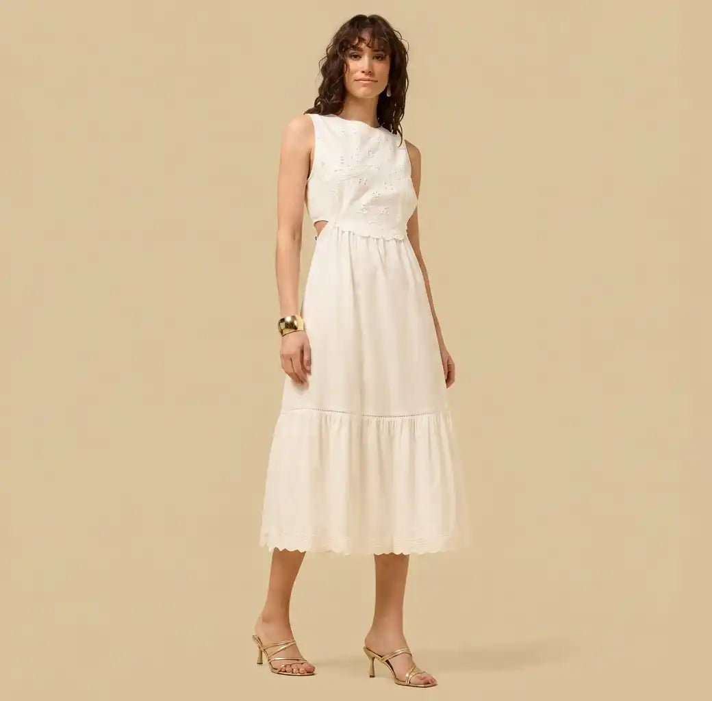 Embroidered Sleeveless Midi Dress