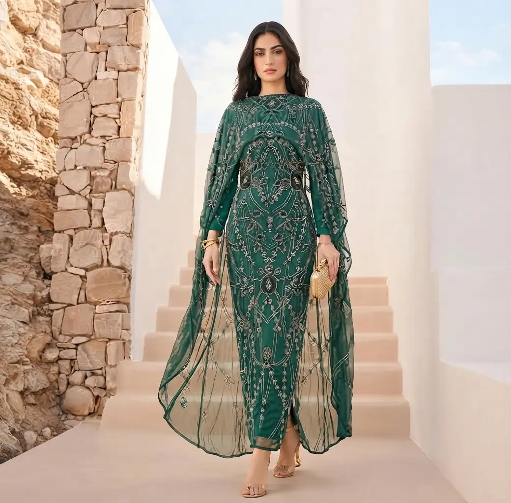 Cape Sleeve Maxi Dress